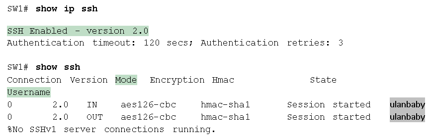 Отображение информации о статусе SSH