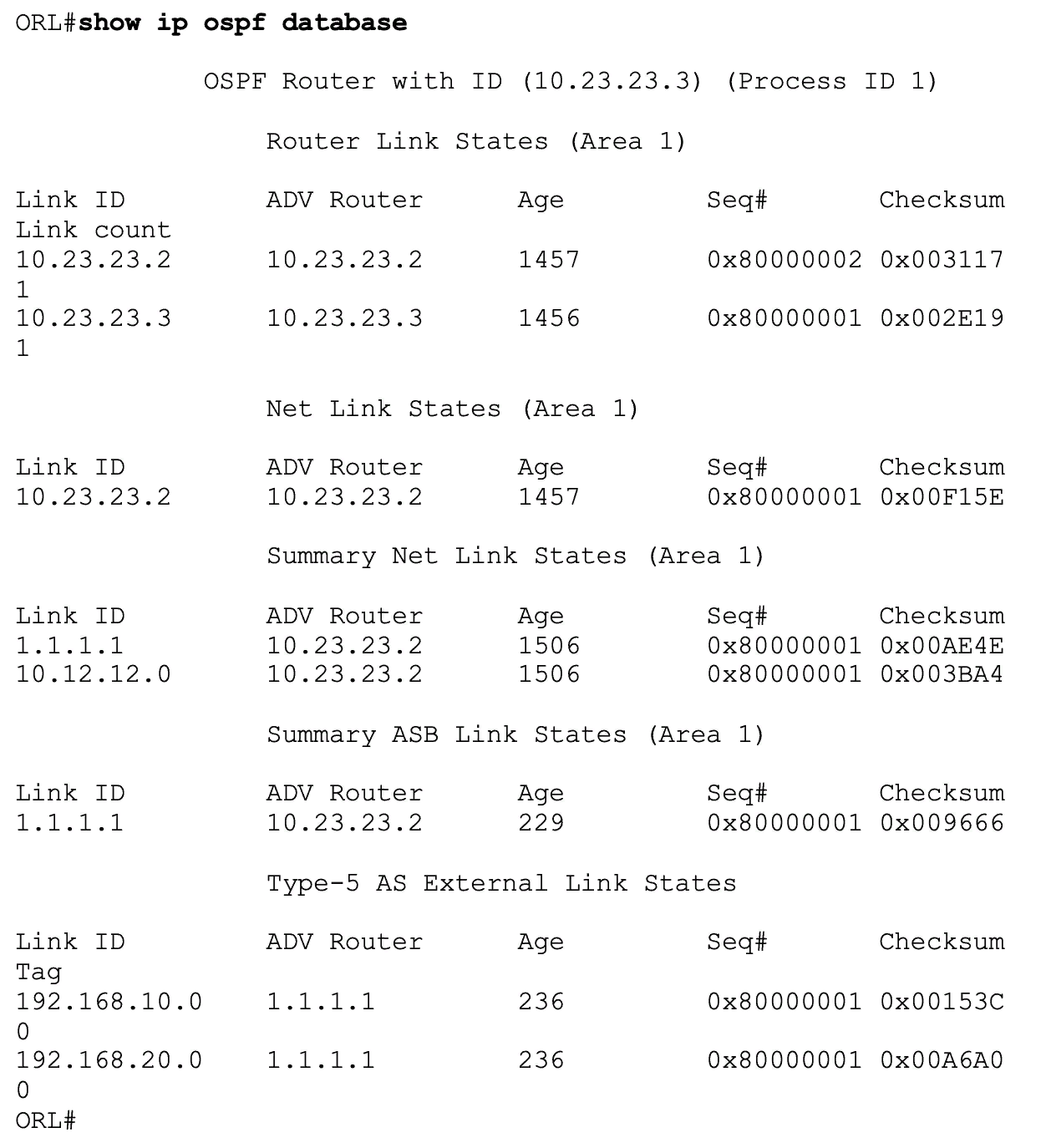show ip ospf database show ip ospf database