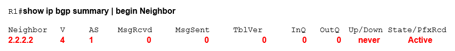 show ip bgp summary | begin Neighbor