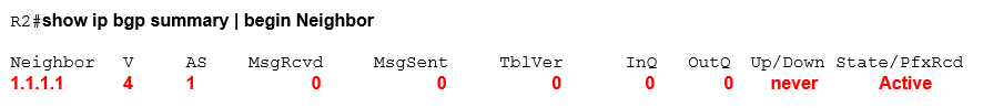 show ip bgp summary | begin Neighbor