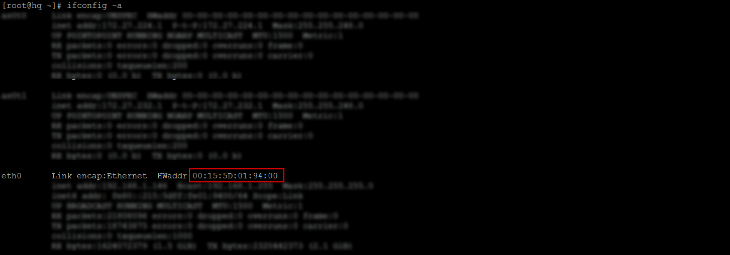 UNIX/Linux ifconfig -a